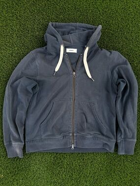 Buck Mason Navy Zip Hoodie with Brass Zipper